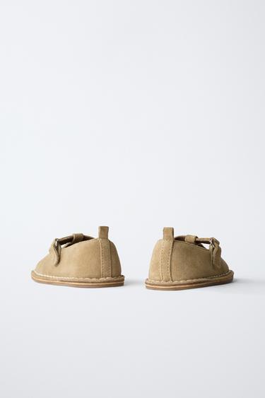 EMBROIDERED LEATHER T-BAR BALLET FLATS - Sand Brown by Zara - Image 4
