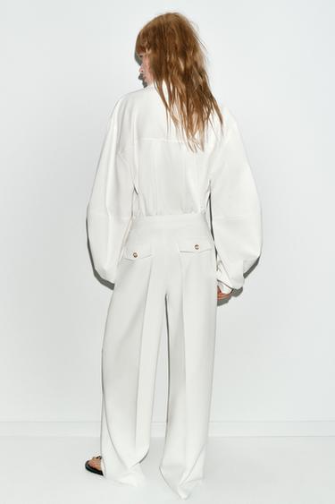 PANTALON LARGE À PINCES - Blanc cassé de Zara - Image 6