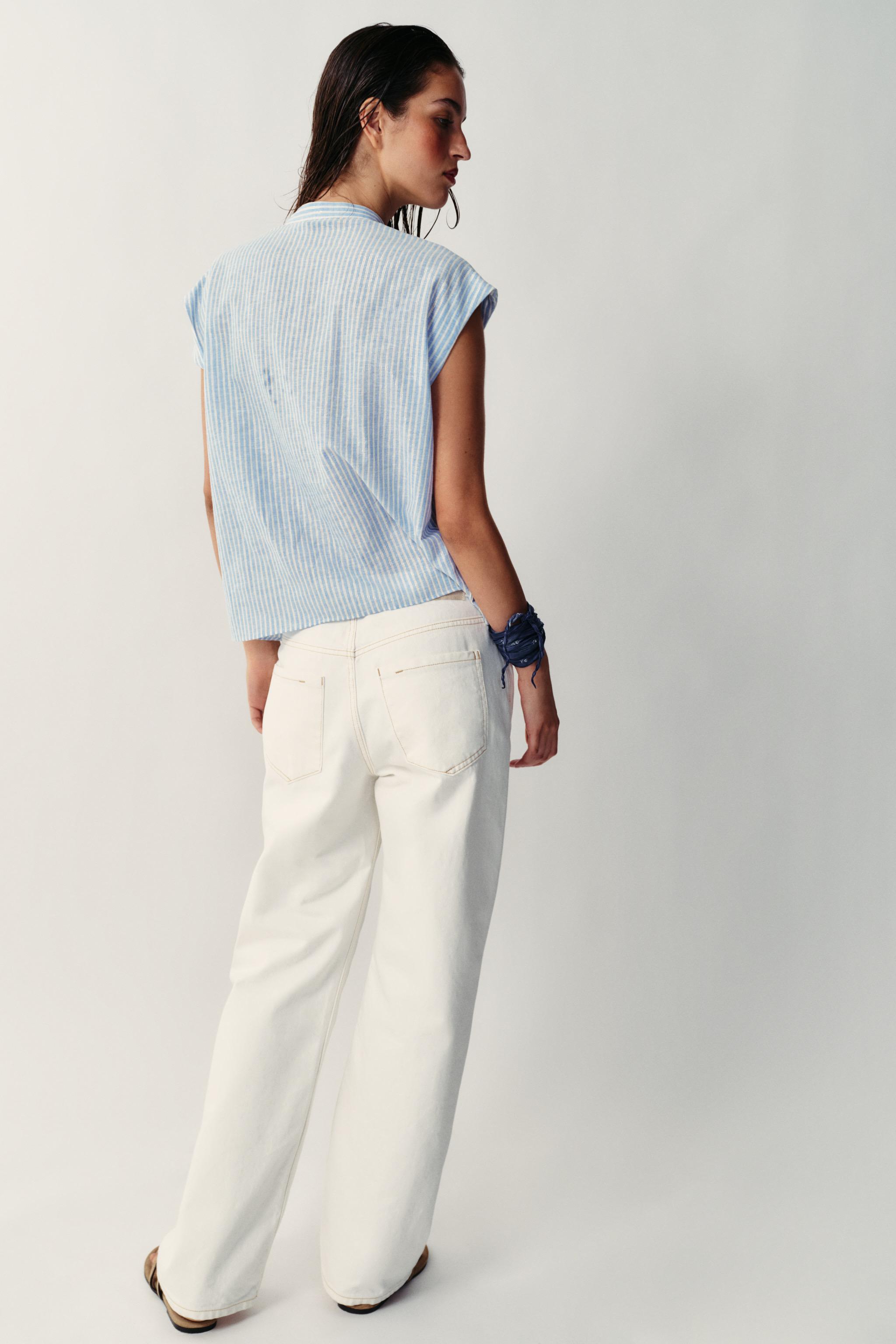 Женские блузки Zara METALLIC THREAD STRIPED TIE BLOUSE — фото 5