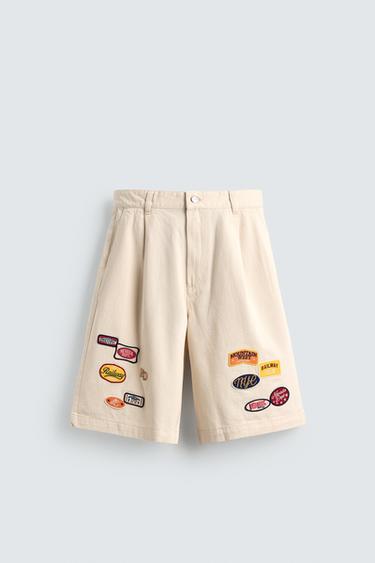 BAGGY FIT BERMUDA SHORTS WITH PATCHES - Beige by Zara - Image 6