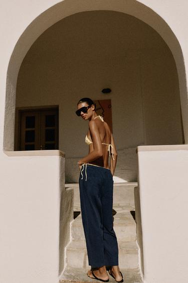 Zara ELASTIC WAIST PANTS - Navy blue