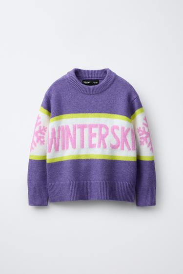 KNIT JUMPER WITH TEXT SKI COLLECTION - Purple by Zara