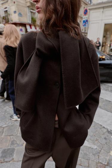 MANTEAU COURT ÉCHARPE AVEC LAINE - Marron de Zara - Image 5