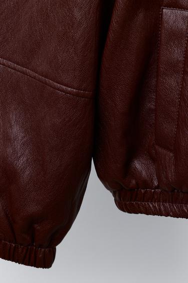 LEATHER-EFFECT BOMBER JACKET - Burgundy by Zara - Image 5