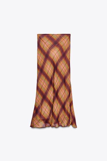 ZW COLLECTION CHECK LONG SKIRT - Burgundy by Zara - Image 3