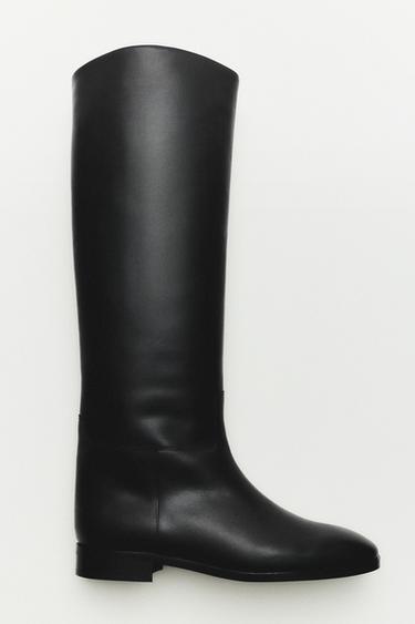 Zara Knee-high leather boots - Made in Spain - Black - Image 0