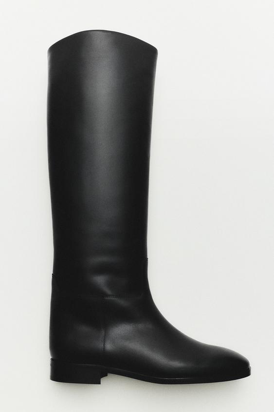 Zara Knee-high leather boots - Made in Spain - Black - Image 0