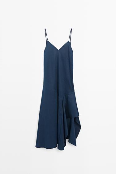 Zara 100% linen asymmetric midi dress - Blue - Image 0