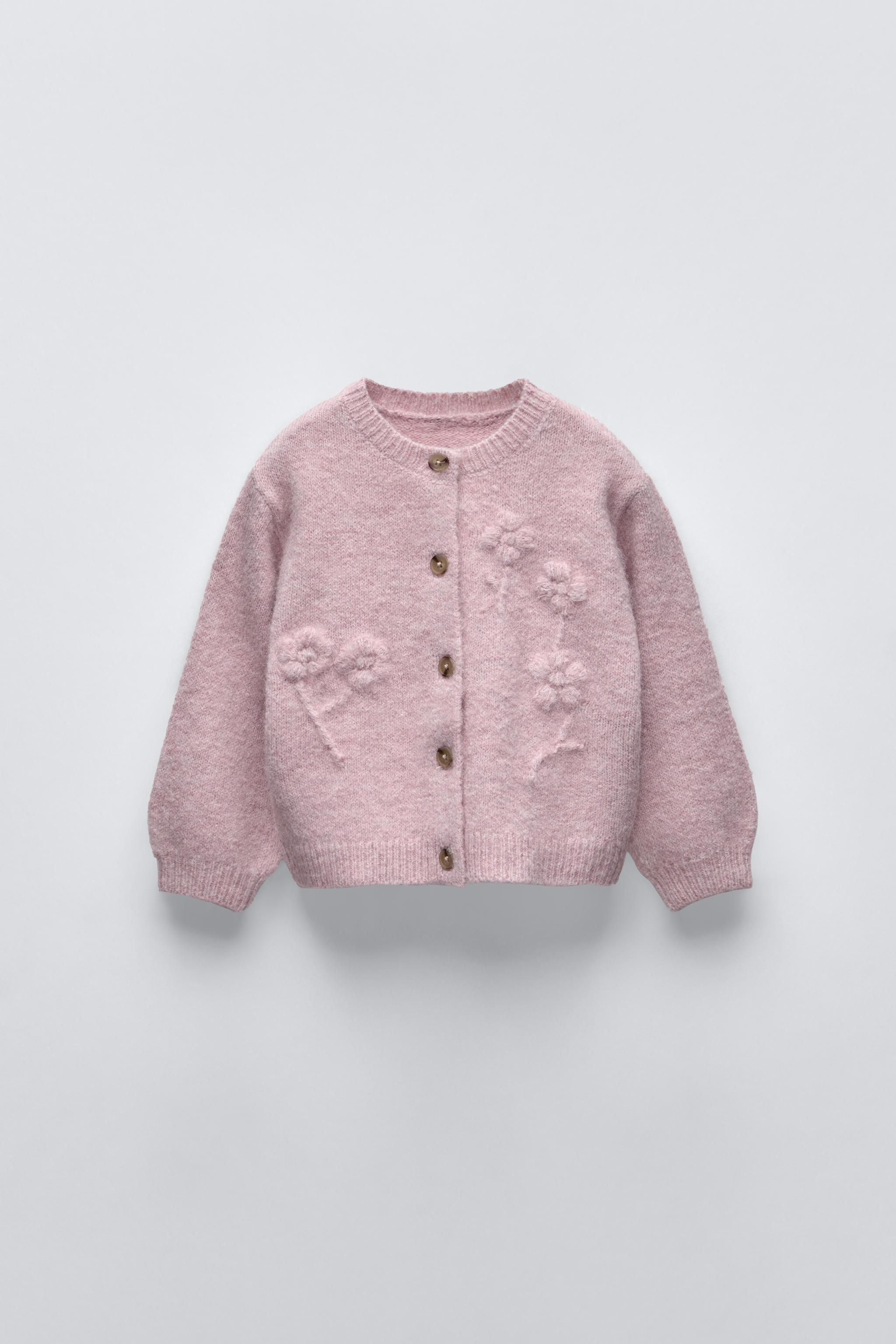 KNIT CARDIGAN WITH FLORAL EMBROIDERY Pink Lilac ZARA Australia
