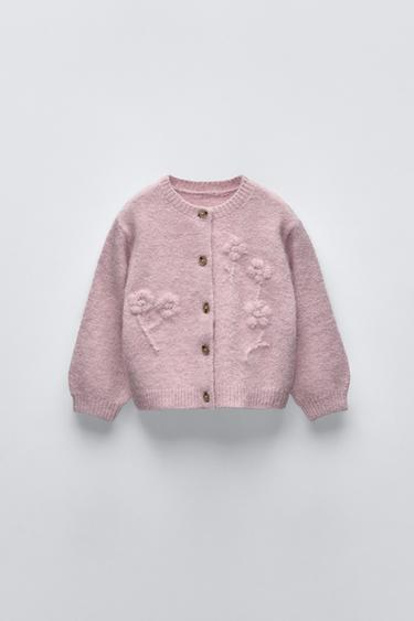 KNIT CARDIGAN WITH FLORAL EMBROIDERY - Pink / Lilac by Zara - Image 0