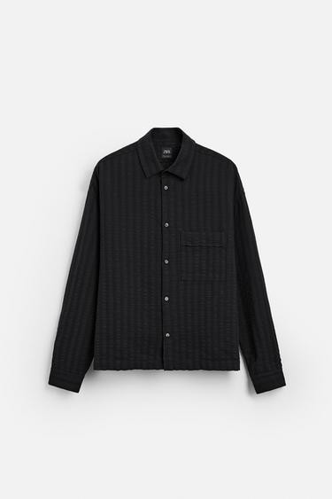 CAMISA JACQUARD RAYAS - Negro de Zara