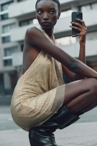 SPARKLY HALTERNECK DRESS - Golden by Zara - Image 2