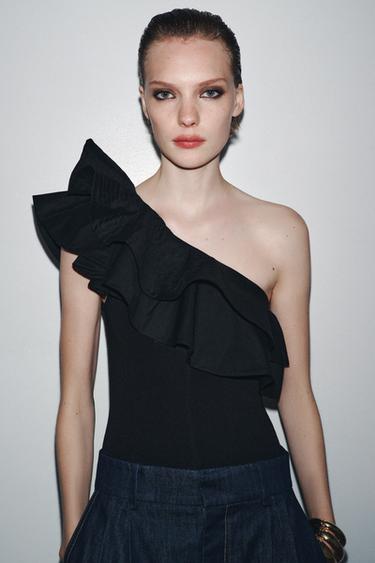 BODY ASIMÉTRICO COMBINADO VOLANTE - Negro de Zara
