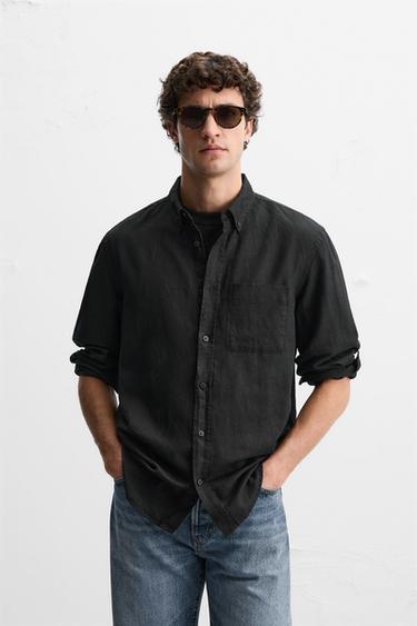 CAMISA LIÑO - ALGODÓN - Negro de Zara