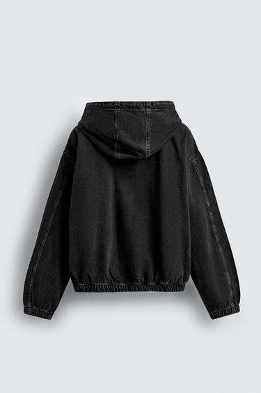 CAZADORA LAVADA CAPUCHA - Carbón de Zara