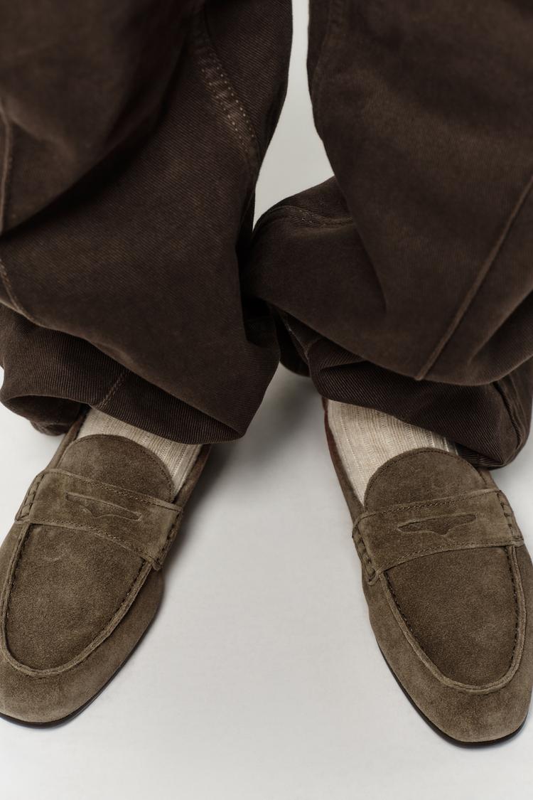 SPLIT SUEDE LOAFERS Taupe Grey ZARA Spain
