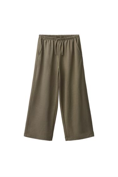 WIDE-LEG PYJAMA TROUSERS - Khaki by Zara