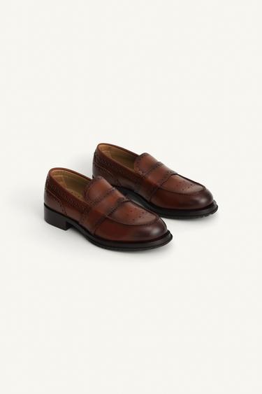 LEATHER PENNY LOAFERS LIMITED EDITION - Dark tan by Zara