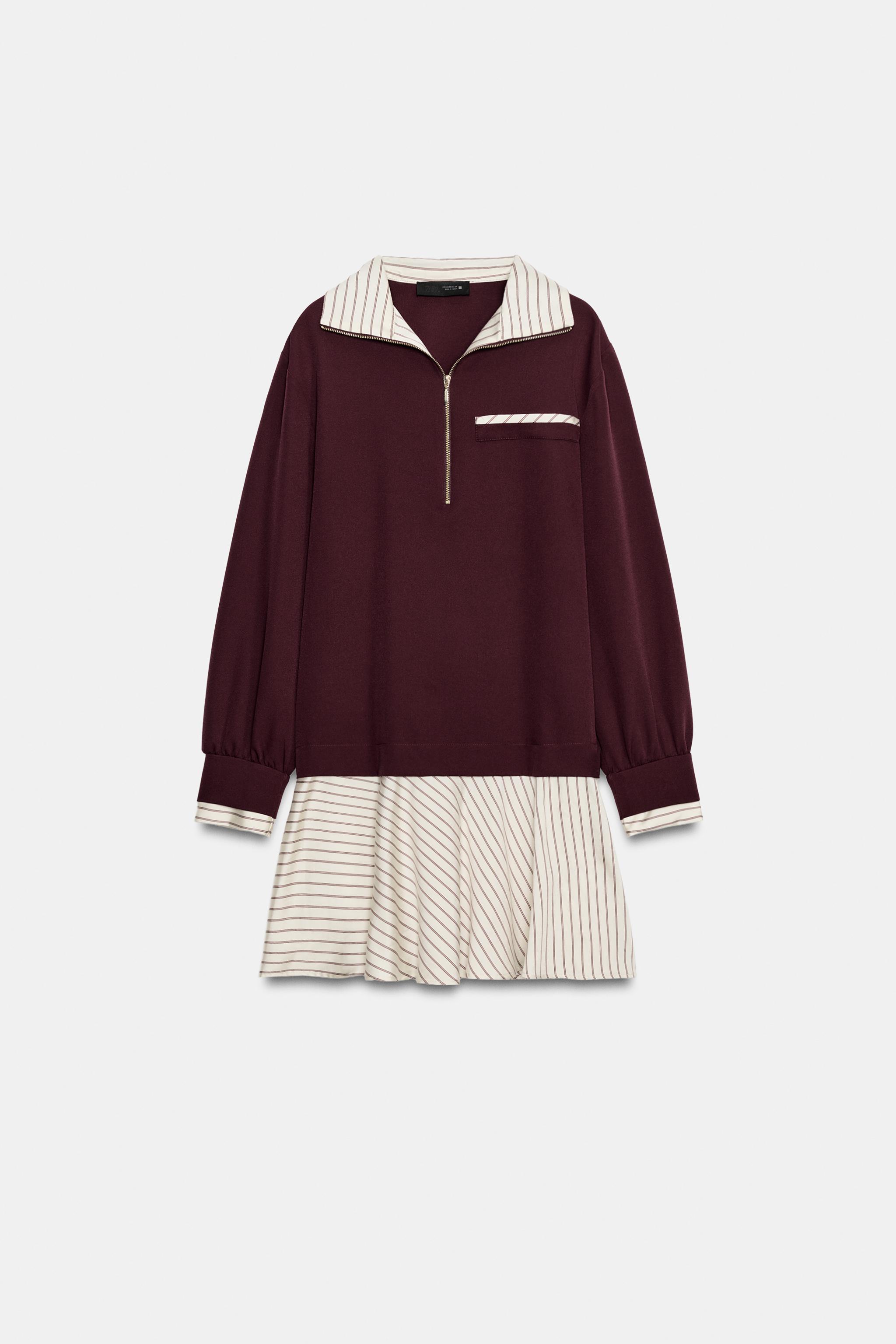 MIXED-FABRIC ZIP-FRONT MINI DRESS