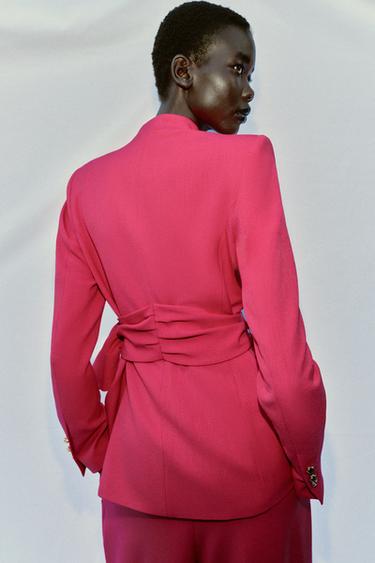 BLAZER WITH SHOULDER PADS AND BELT - Fuchsia by Zara - Image 4
