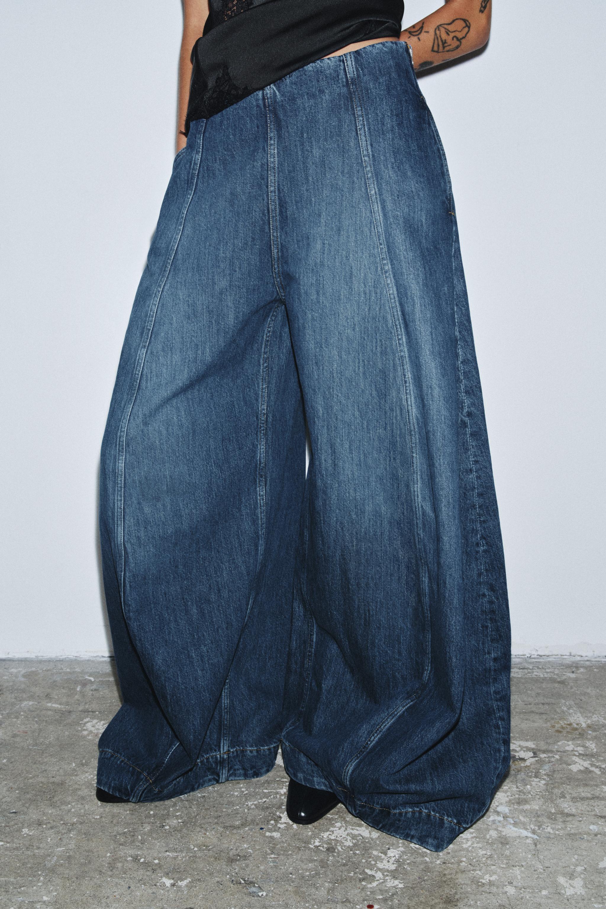 チョコです♡ZARATRF ダメージ加工ローライズワイドレッグデニムパンツ ワイドレッグジーンズ - レディース | ZARA 日本
