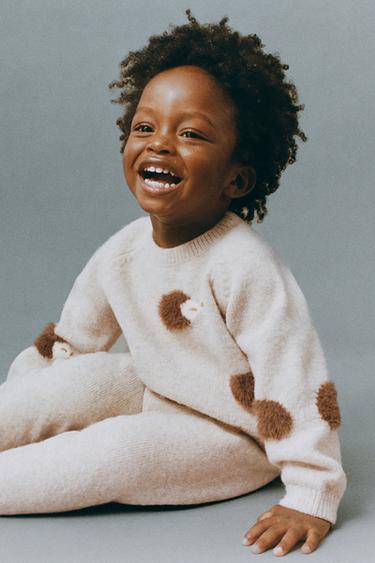 KNIT LEGGINGS WITH POCKET, LABEL AND HEDGEHOG PRINT - Light beige by Zara