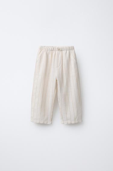 STRAIGHT TEXTURED STRIPED TROUSERS - Ecru by Zara