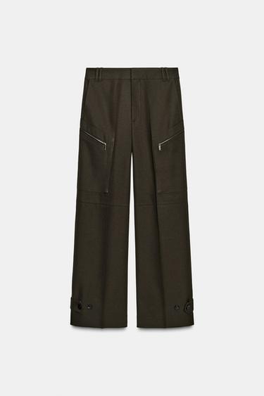 ZW COLLECTION LIMITED EDITION CARGO TROUSERS WITH ZIP - Dark khaki by Zara