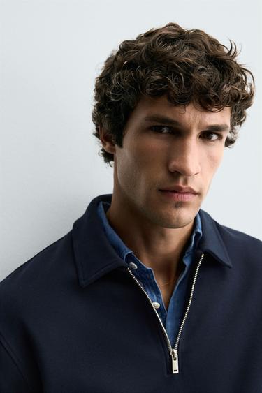 SWEAT POLO INTERLOCK ZIPPÉ - Bleu marine de Zara - Image 4