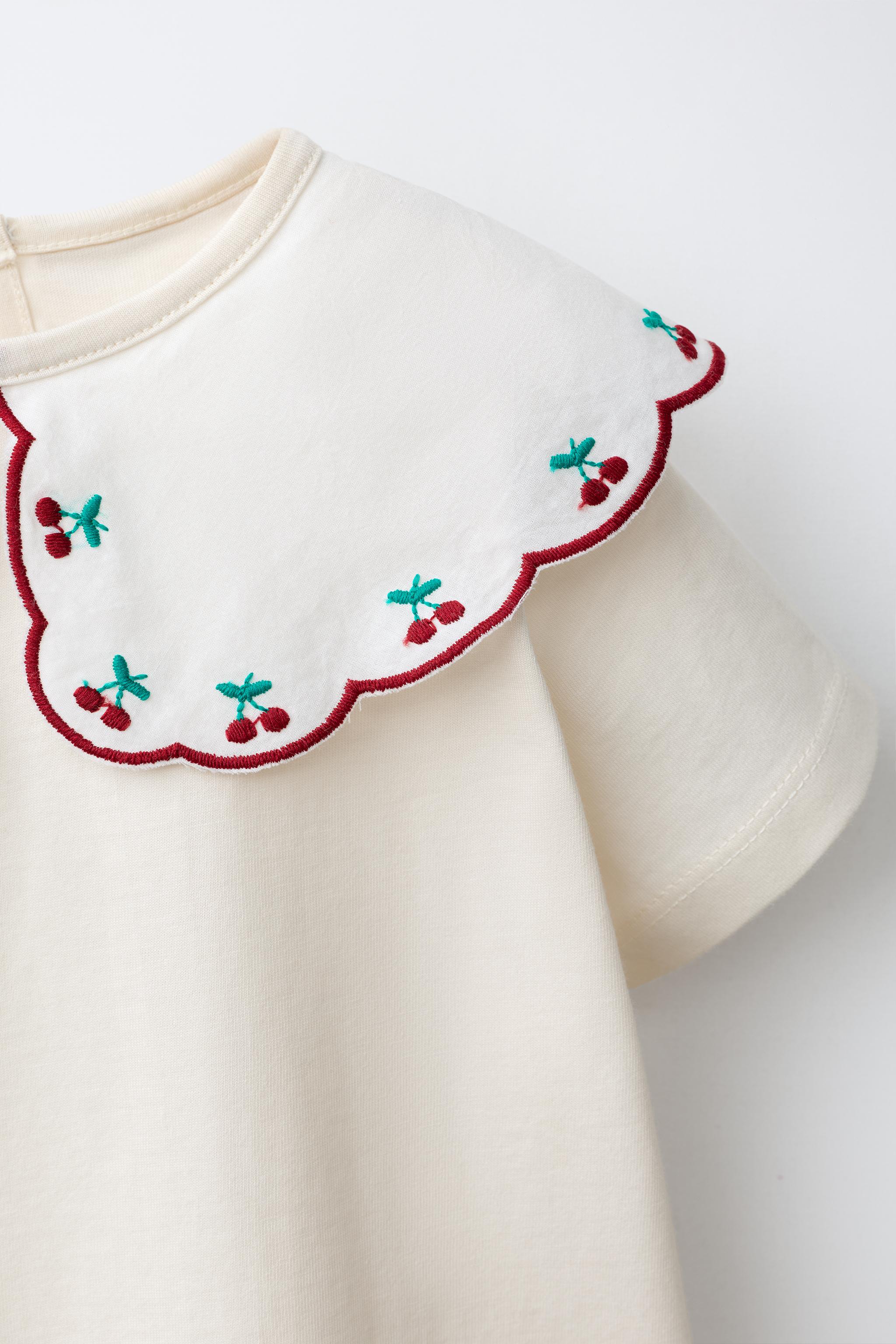 Детские топы Zara EMBROIDERED CONTRAST COLLAR TOP — фото 3