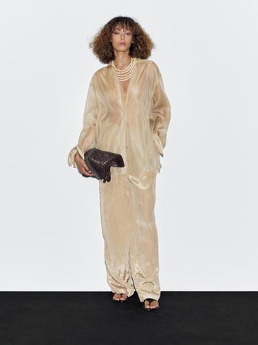 Camisa organza con seda morera - Beige de Zara - Imagen 0