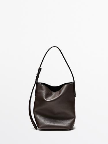 Zara Nappa leather mini bucket bag - Brown - Image 0