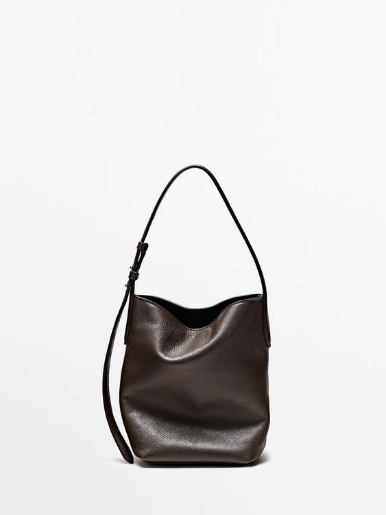 Zara Nappa leather mini bucket bag - Brown - Image 0