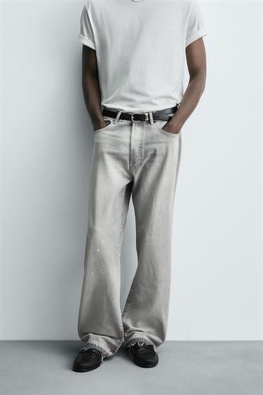 RELAXED FIT SPLATTER JEANS - Grey by Zara