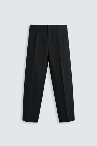 PANTALON ALGODÓN - LANA PLIEGUES - Negro de Zara
