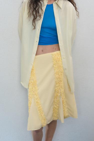 Zara EMBOSSED RUFFLED SKIRT - Light yellow