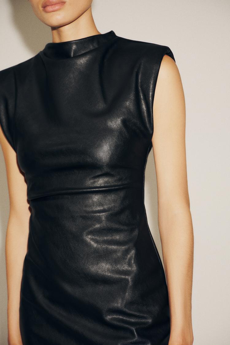 FAUX LEATHER SHORT DRESS WITH SHOULDER PADS Black ZARA United