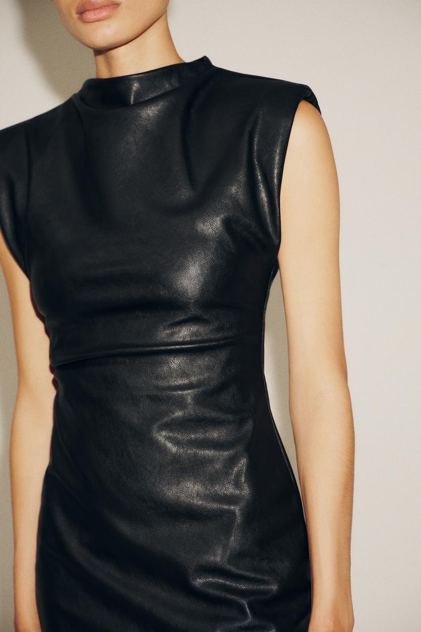 Black Leather Dress Short FAUX LEATHER SHORT DRESS WITH SHOULDER PADS Black  ZARA India
