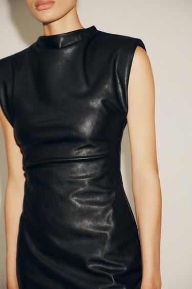 FAUX LEATHER SHORT DRESS WITH SHOULDER PADS - Black by Zara - Image 1