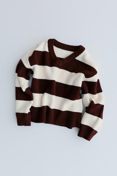 STRIPED KNIT JUMPER - Burgundy by Zara
