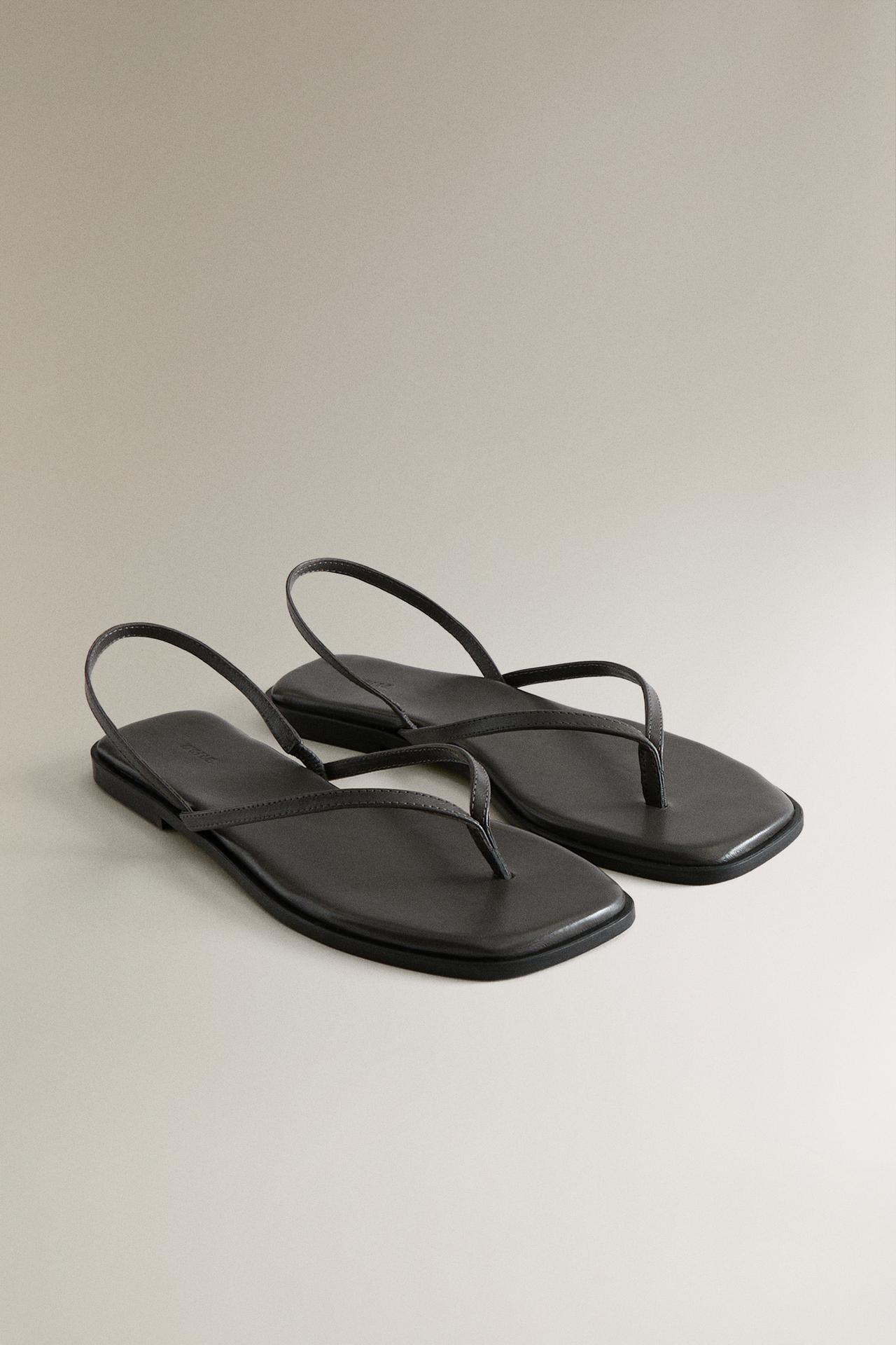 ASYMMETRIC STRAP LEATHER SANDALS — Gray