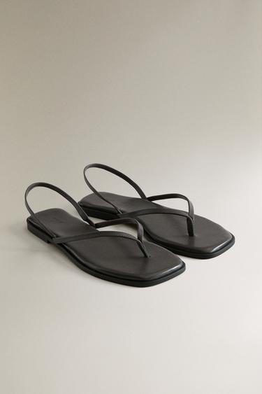LEATHER SANDALS WITH ASYMMETRIC STRAPS - Grey by Zara