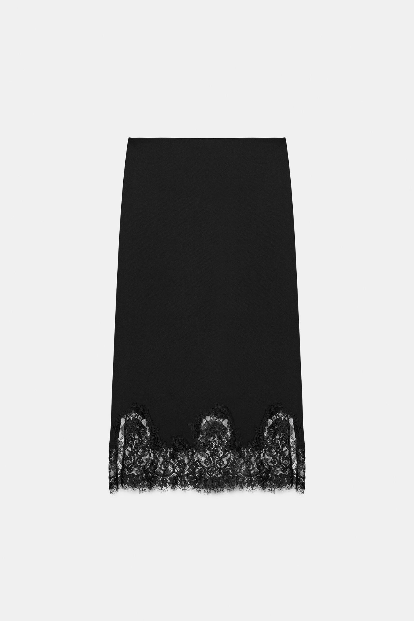 Женская юбка Zara ZW Collection Lace MIDI, цвет: Чёрный — фото 7