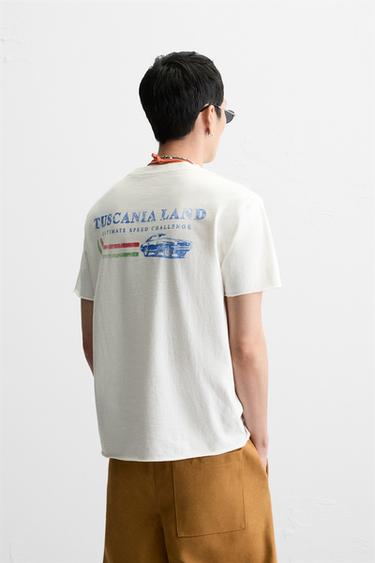 Zara WASHED PRINT TEXT T-SHIRT - Oyster-white