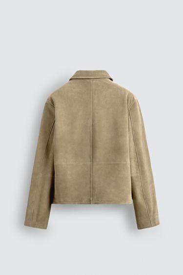 SUEDE LEATHER JACKET - Light khaki by Zara - Image 7