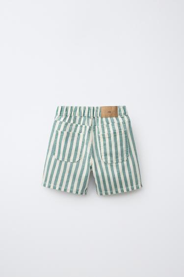 BAGGY DENIM BERMUDA SHORTS - Green stripe by Zara - Image 1