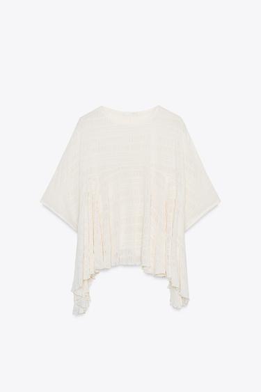 ASYMMETRIC TEXTURED CAPE - Ecru by Zara - Image 5