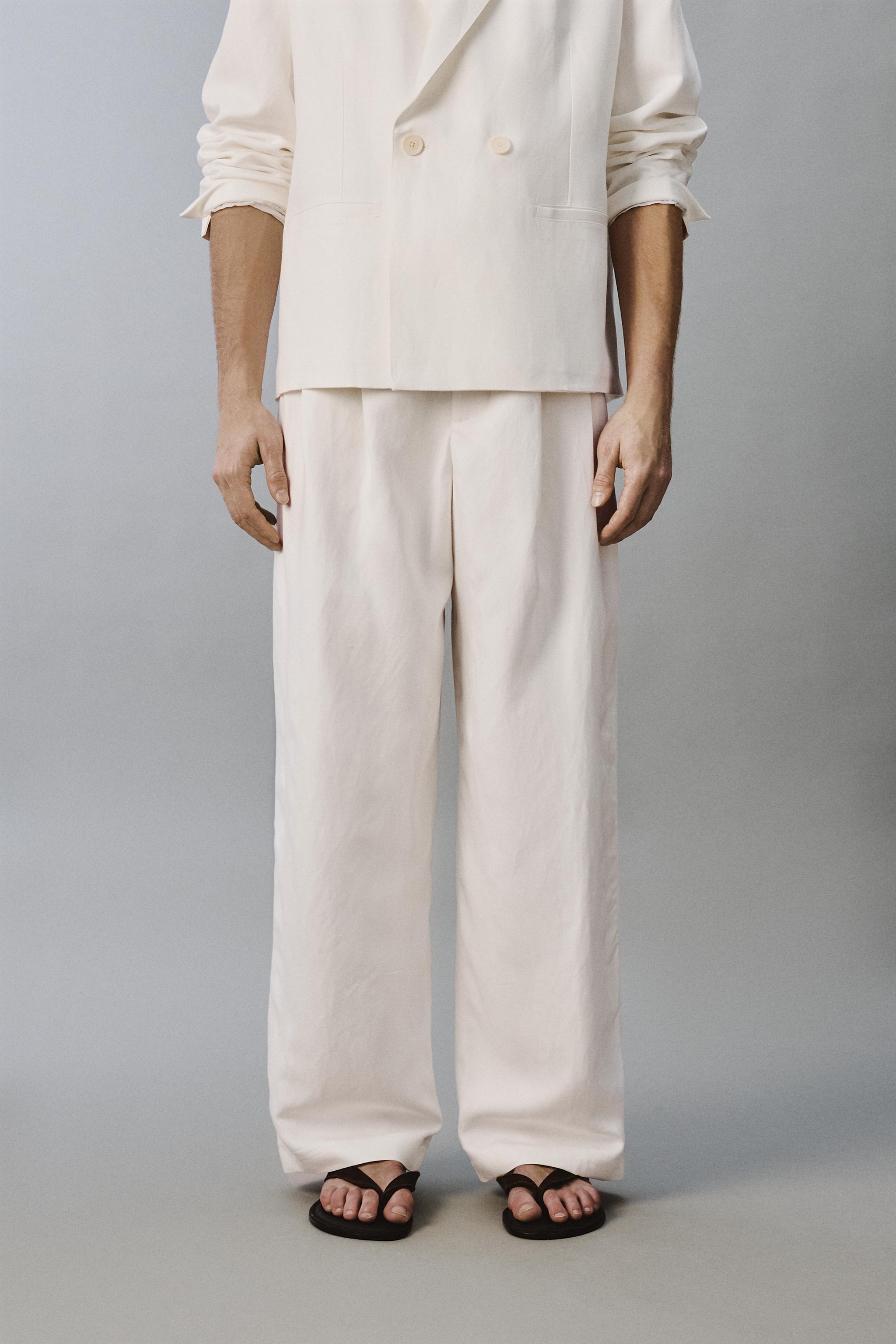 RELAXED FIT VISCOSE LINEN SUIT PANTS