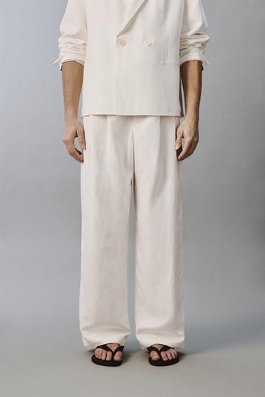 RELAXED FIT VISCOSE/LINEN SUIT TROUSERS - White by Zara