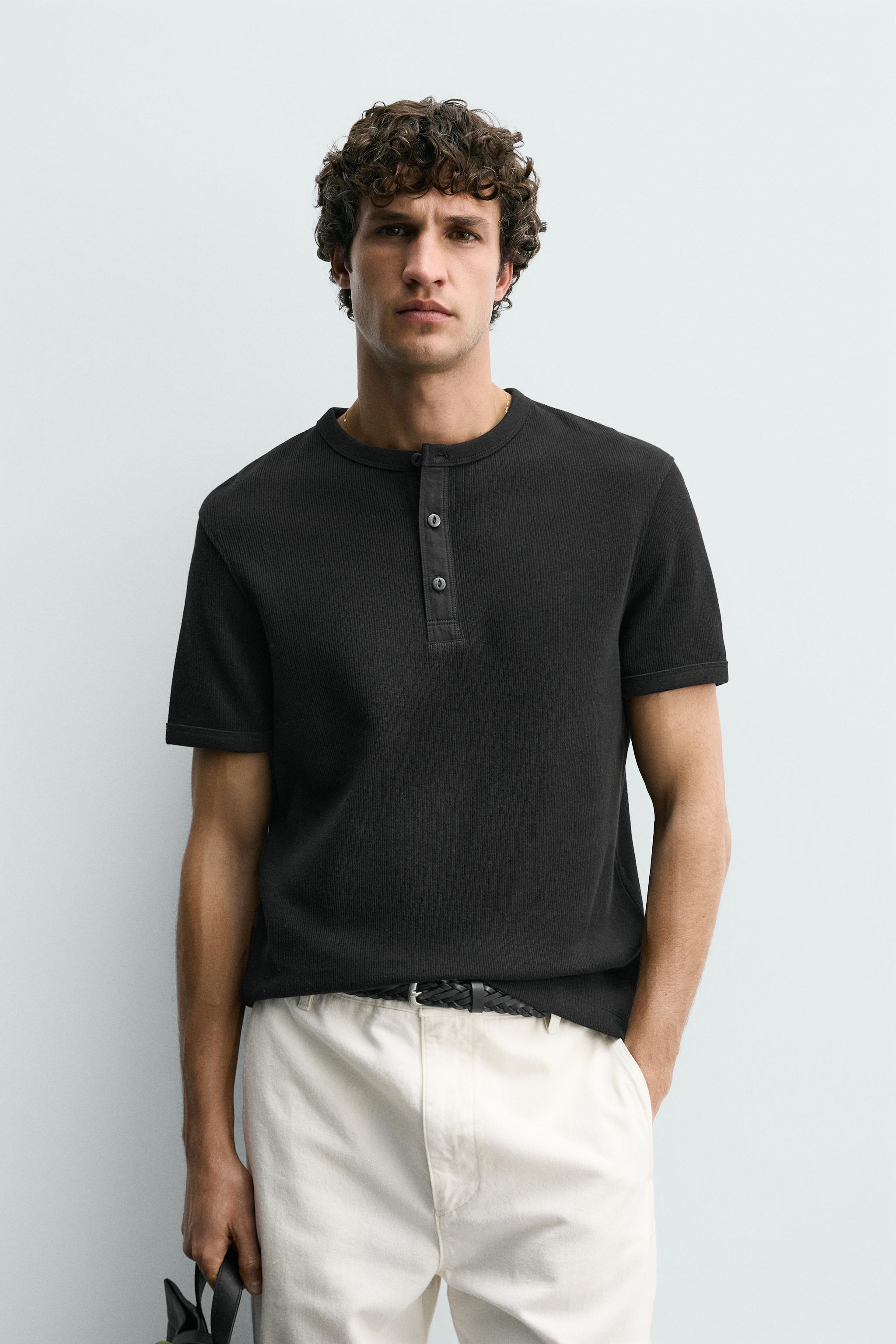 テクスチャーヘンリーネックTシャツ - ホワイト | ZARA Japan / 日本